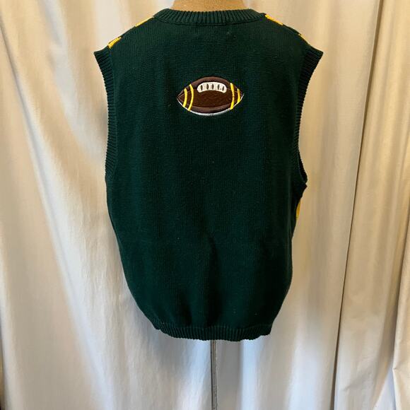 90s Christopher & Banks football sweater Vest Green Bay Packer green gold argyle - Picture 5 of 10